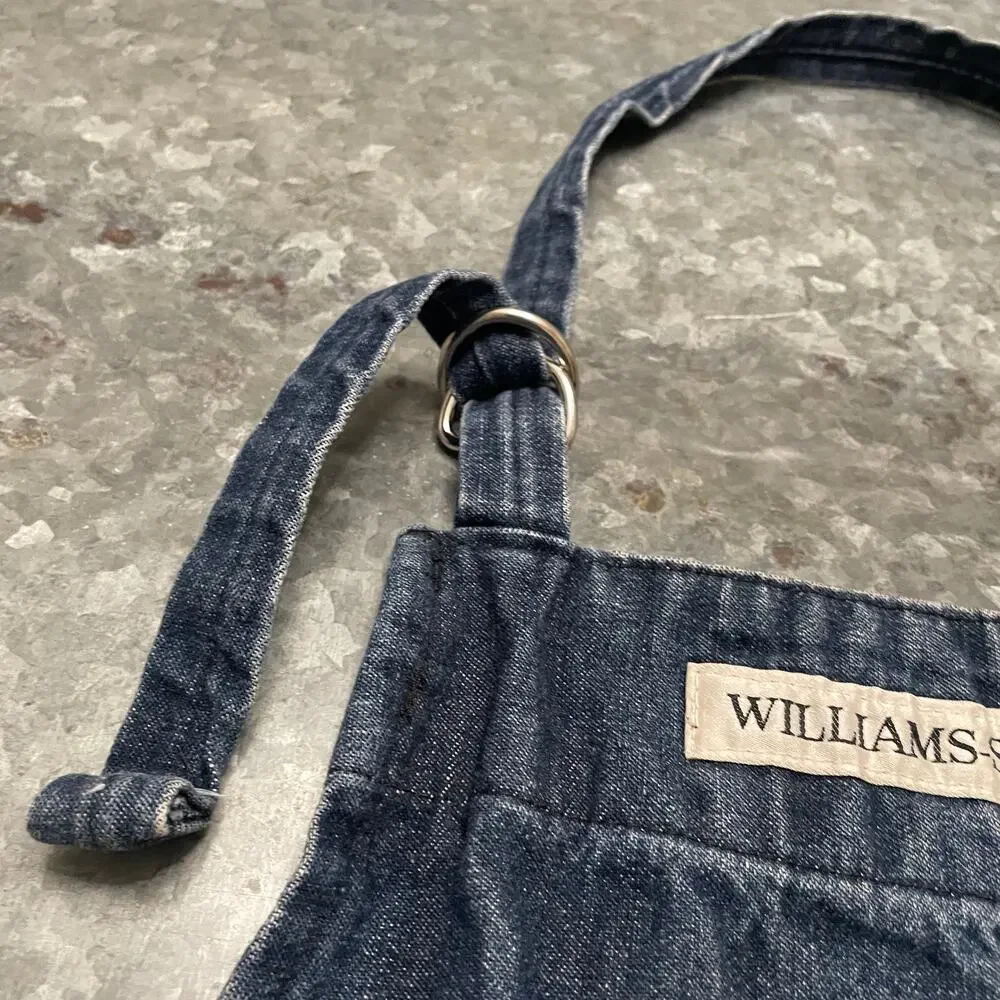 Williams Sonoma Denim Apron Dark Blue 100% Cotton Made in USA Unisex Pockets O/S